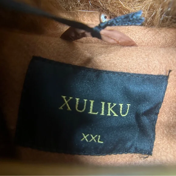 EUC XULIKU Women's Brown Double-Breasted Trench Coat Faux Fur Collar Size XXL - Picture 11 of 16